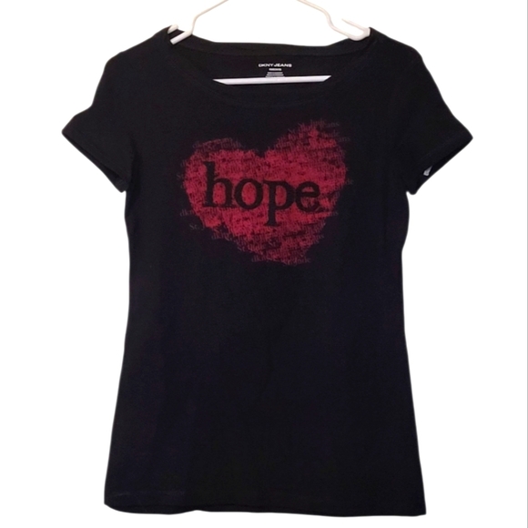 DKNY St. Judes Charity Black Tee with Pink Beaded Heart Size XS - Picture 1 of 9